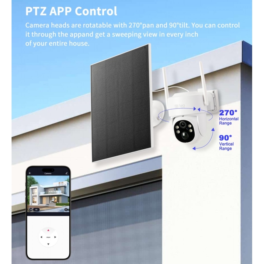 Immax NEO 07804L - Câmera solar externa inteligente com sensor, bateria de 9000 mAh, Wi-Fi Tuya, IP65