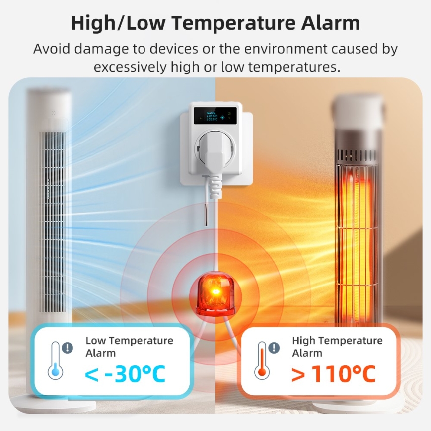 Immax NEO 07811L - Tomada inteligente com termómetro F 3680W Tuya Wi-Fi