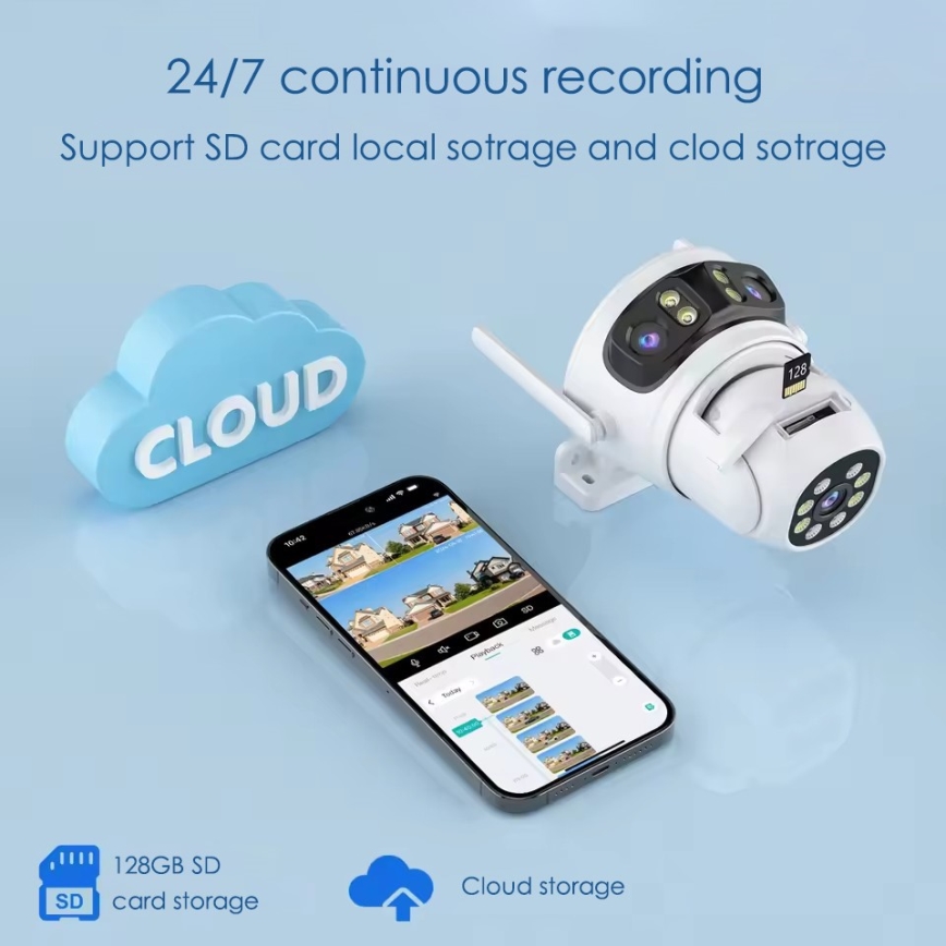 Immax NEO 07823L - Câmara exterior inteligente com três sensores de 2 MP, alimentação 5V, compatível com Tuya e Wi‑Fi