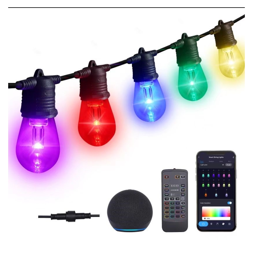 Cadeia de luzes LED RGB+CCT regulável para exterior GIRLANDA 15xLED/1W/230V 15m Wi-Fi Tuya IP65 + controlo remoto