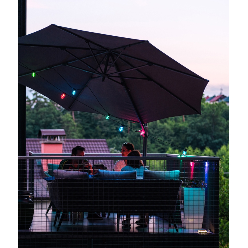 Cadeia de luzes LED RGB+CCT regulável para exterior GIRLANDA 15xLED/1W/230V 15m Wi-Fi Tuya IP65 + controlo remoto