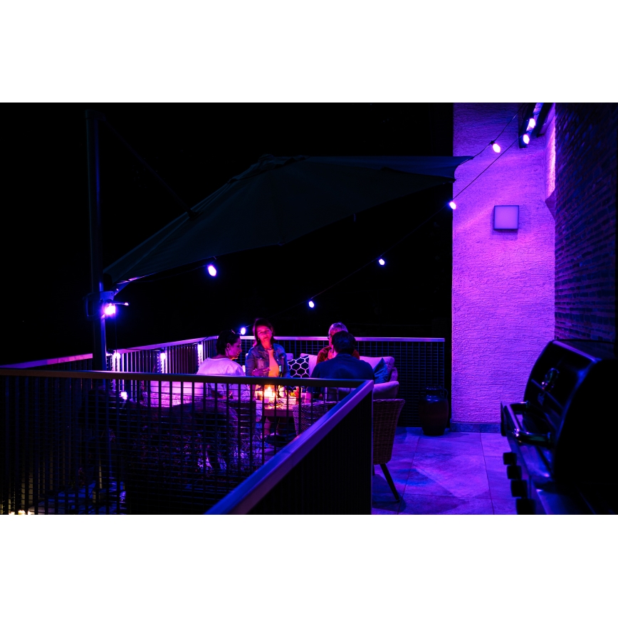 Cadeia de luzes LED RGB+CCT regulável para exterior GIRLANDA 15xLED/1W/230V 15m Wi-Fi Tuya IP65 + controlo remoto