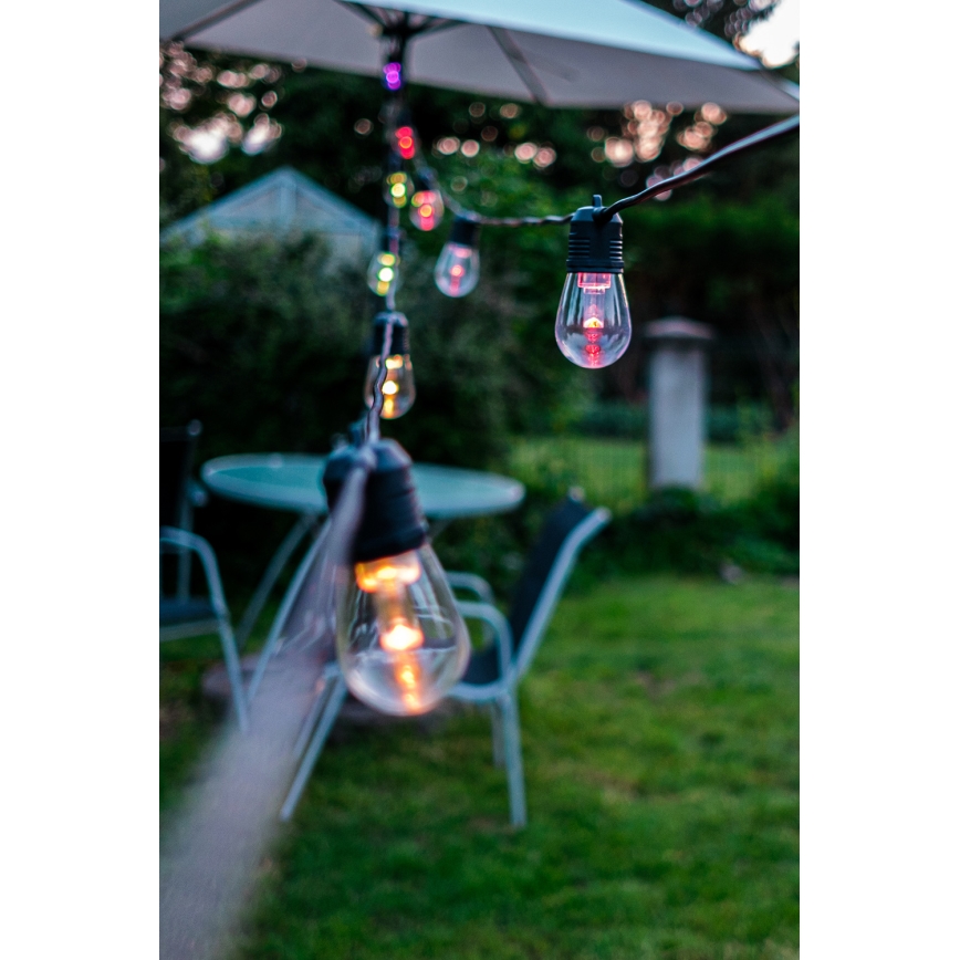 Cadeia de luzes LED RGB+CCT regulável para exterior GIRLANDA 15xLED/1W/230V 15m Wi-Fi Tuya IP65 + controlo remoto