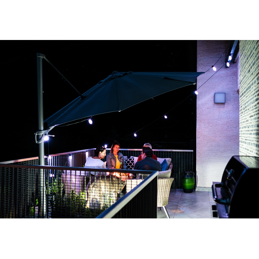 Cadeia de luzes LED RGB+CCT regulável para exterior GIRLANDA 15xLED/1W/230V 15m Wi-Fi Tuya IP65 + controlo remoto