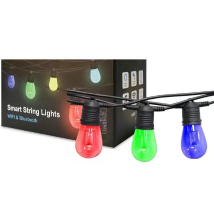 Cadeia de luzes LED RGB+CCT regulável para exterior GIRLANDA 15xLED/1W/230V 15m Wi-Fi Tuya IP65 + controlo remoto