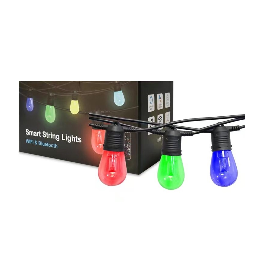 Cadeia de luzes LED RGB+CCT regulável para exterior GIRLANDA 15xLED/1W/230V 15m Wi-Fi Tuya IP65 + controlo remoto