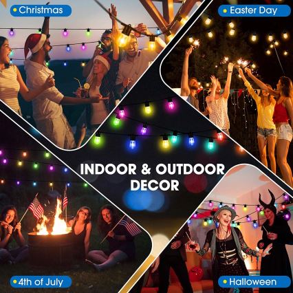 Cadeia de luzes LED RGB+CCT regulável para exterior GIRLANDA 15xLED/1W/230V 15m Wi-Fi Tuya IP65 + controlo remoto