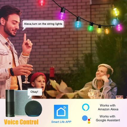 Cadeia de luzes LED RGB+CCT regulável para exterior GIRLANDA 15xLED/1W/230V 15m Wi-Fi Tuya IP65 + controlo remoto