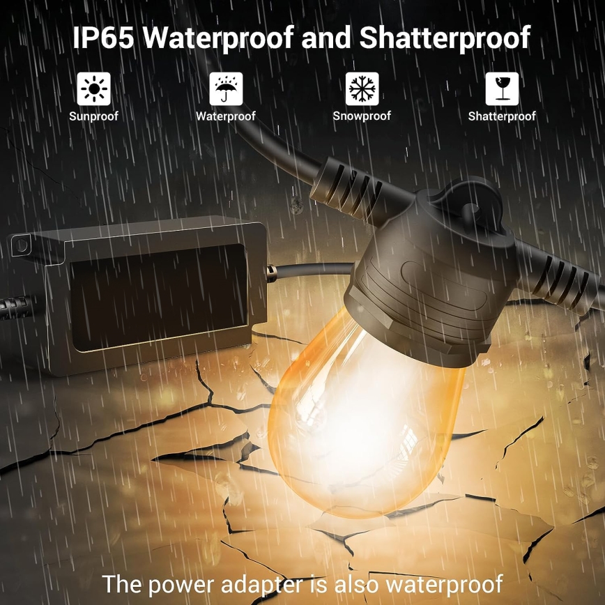 Cadeia de luzes LED RGB+CCT regulável para exterior GIRLANDA 15xLED/1W/230V 15m Wi-Fi Tuya IP65 + controlo remoto