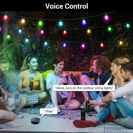 Cadeia de luzes LED RGB+CCT regulável para exterior GIRLANDA 15xLED/1W/230V 15m Wi-Fi Tuya IP65 + controlo remoto