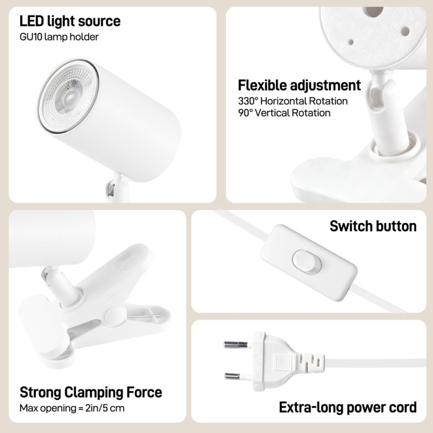 Immax NEO 08292L - Luminária com clip PUNTO 1xGU10/9W/230V branca