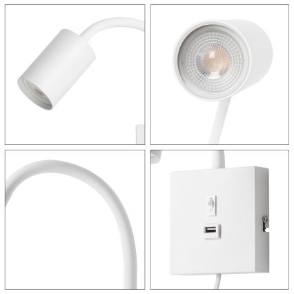 Immax NEO 08296L - Aplique de parede com USB PUNTO 1xGU10/9W/230V branco