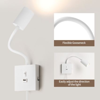 Immax NEO 08296L - Aplique de parede com USB PUNTO 1xGU10/9W/230V branco