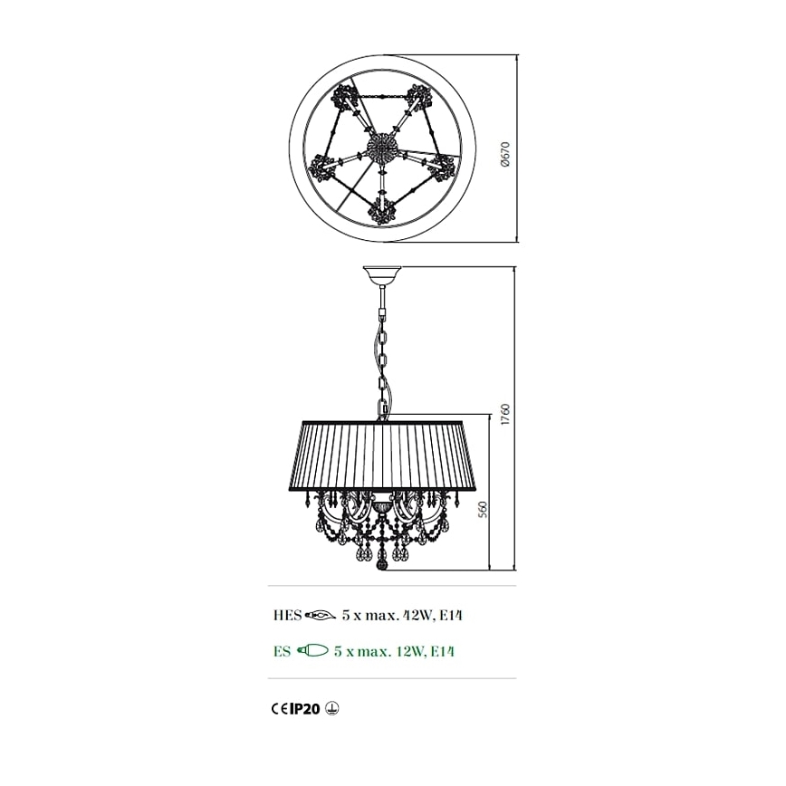 Incanti ICA P5 01 01 - Candelabro suspenso CANDORE 5xE14/42W/230V