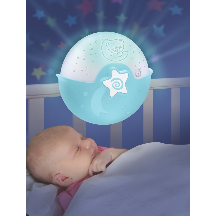 Infantino - Candeeiro pequeno para crianças com projetor 3xAA azul