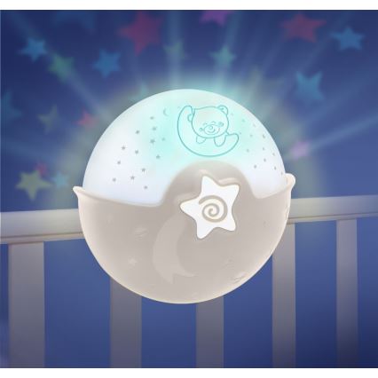 Infantino - Candeeiro pequeno para crianças com projetor 3xAA cinzento