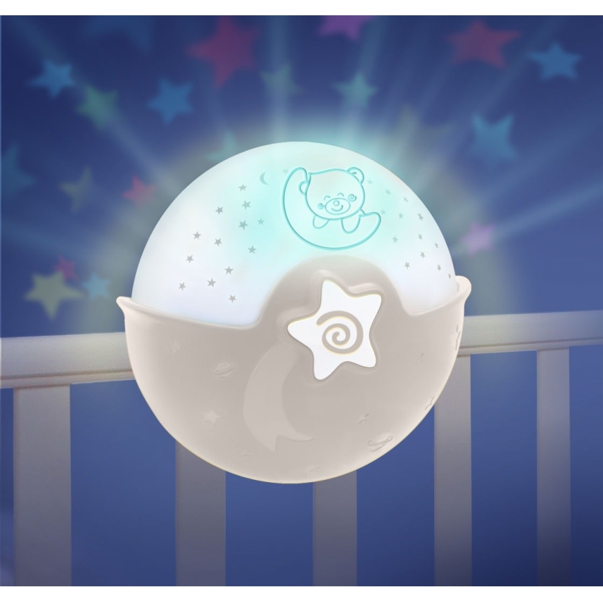 Infantino - Candeeiro pequeno para crianças com projetor 3xAA cinzento