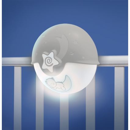 Infantino - Candeeiro pequeno para crianças com projetor 3xAA cinzento