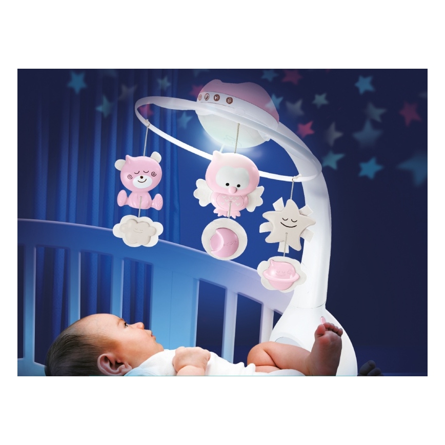 Infantino - Mobil de berço com melodia e projetor 3em1 3xAAA rosa
