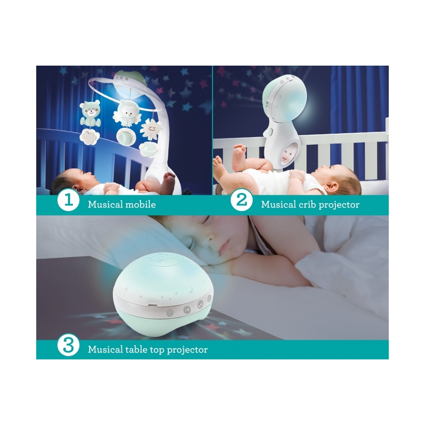 Infantino - Mobil de berço com melodia e projetor 3em1 3xAAA verde