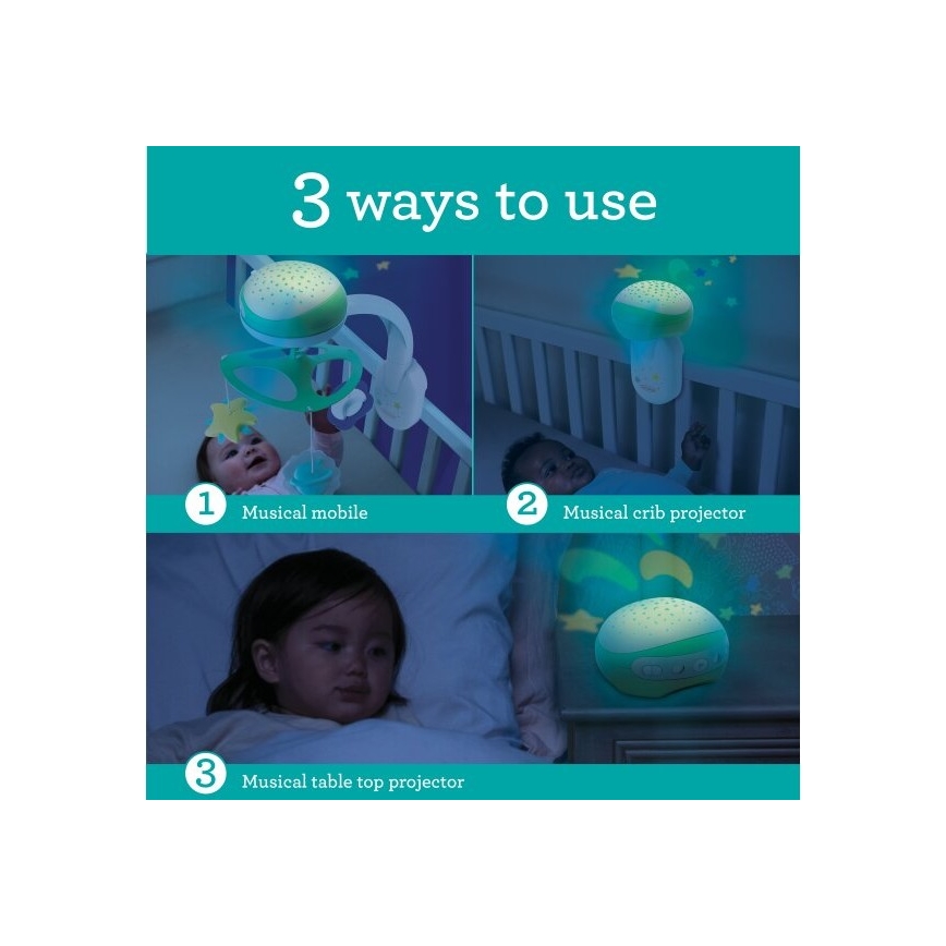 Infantino - Mobile de berço com melodia 3em1 3xAA verde