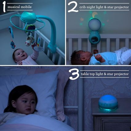 Infantino - Mobile de berço com música com projeção 3em1 Dream Buddies 3xAAA