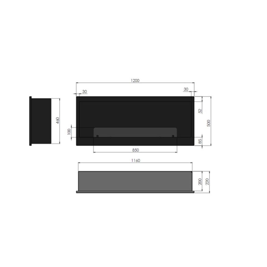 InFire - Lareira BIO embutida 120x50 cm 3kW preta
