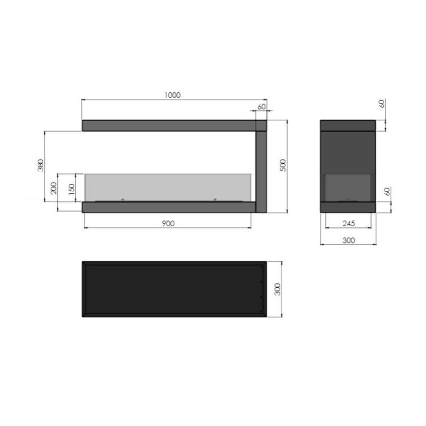 InFire - Lareira de canto BIO 100x50 cm 3kW bifacial