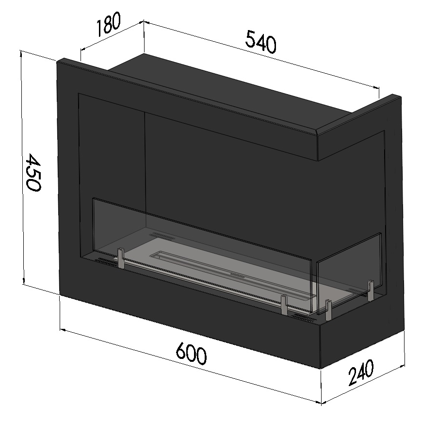 InFire - Lareira de canto BIO 45x60 cm 3kW preto