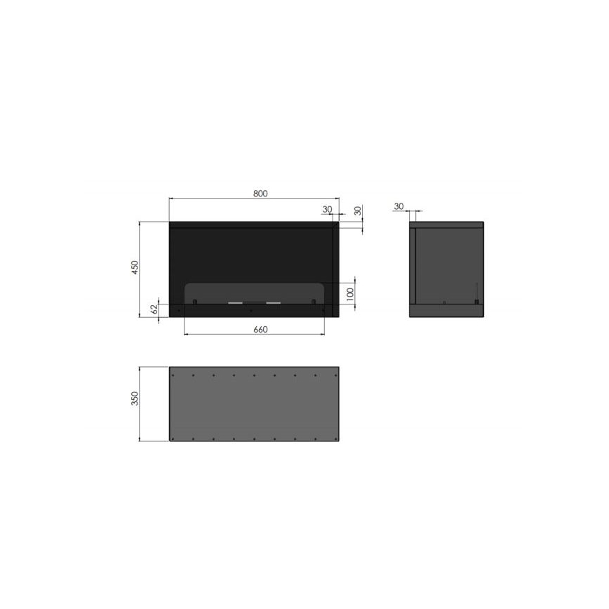 InFire - Lareira de canto BIO 80x45 cm 3kW preto