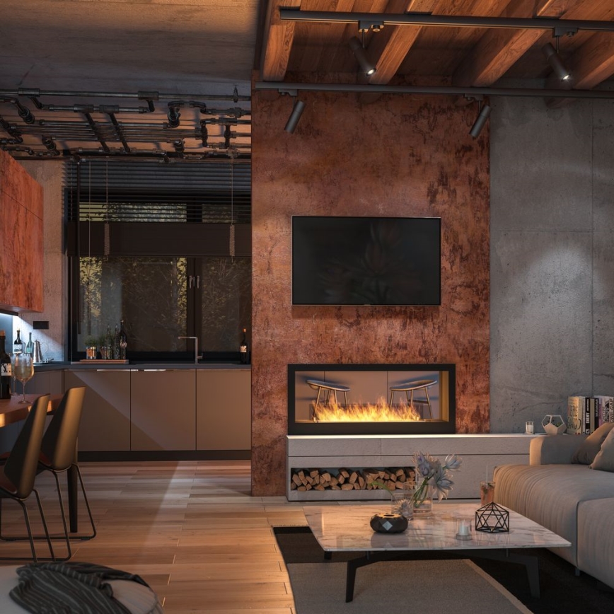 InFire - Lareira embutida BIO 120x50 cm 3kW bifacial