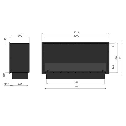 InFire - Lareira embutida BIO 49,4x104,4 cm 6kW preto