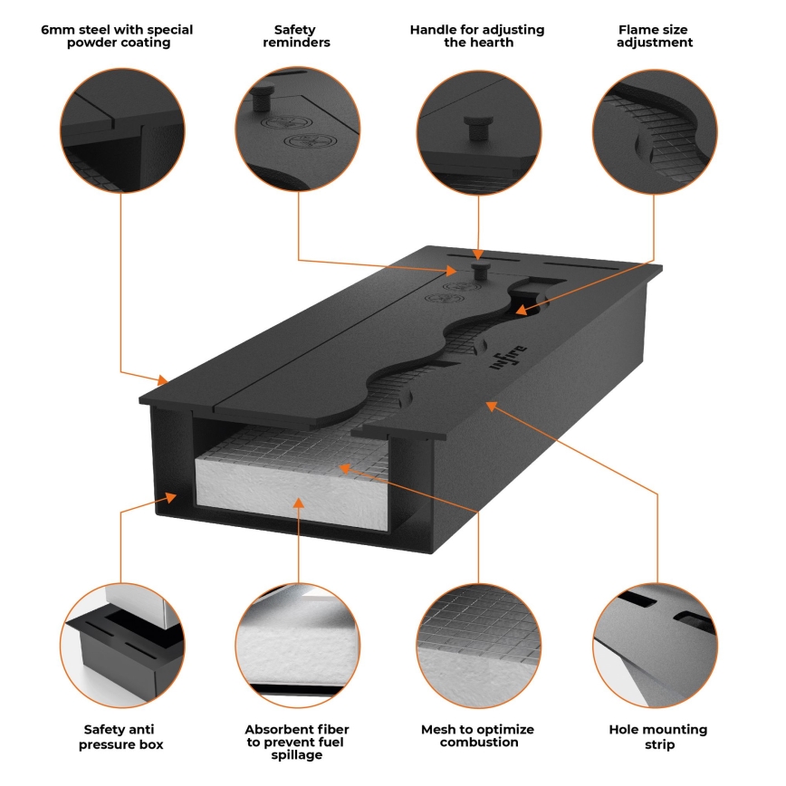 InFire - Lareira embutida BIO 7,5x50 cm 3,5kW preto