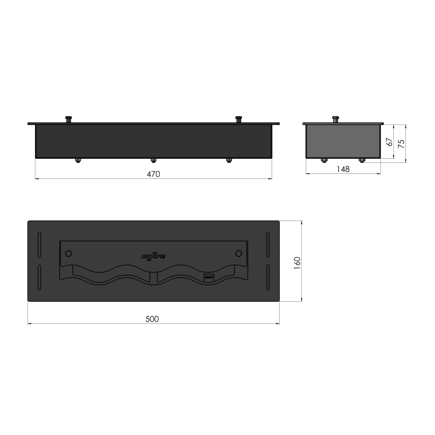 InFire - Lareira embutida BIO 7,5x50 cm 3,5kW preto
