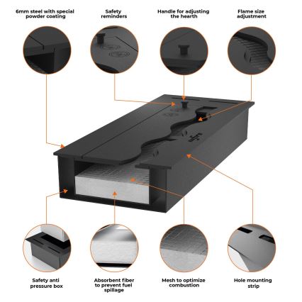 InFire - Lareira embutida BIO 7,5x60 cm 3,5kW preto