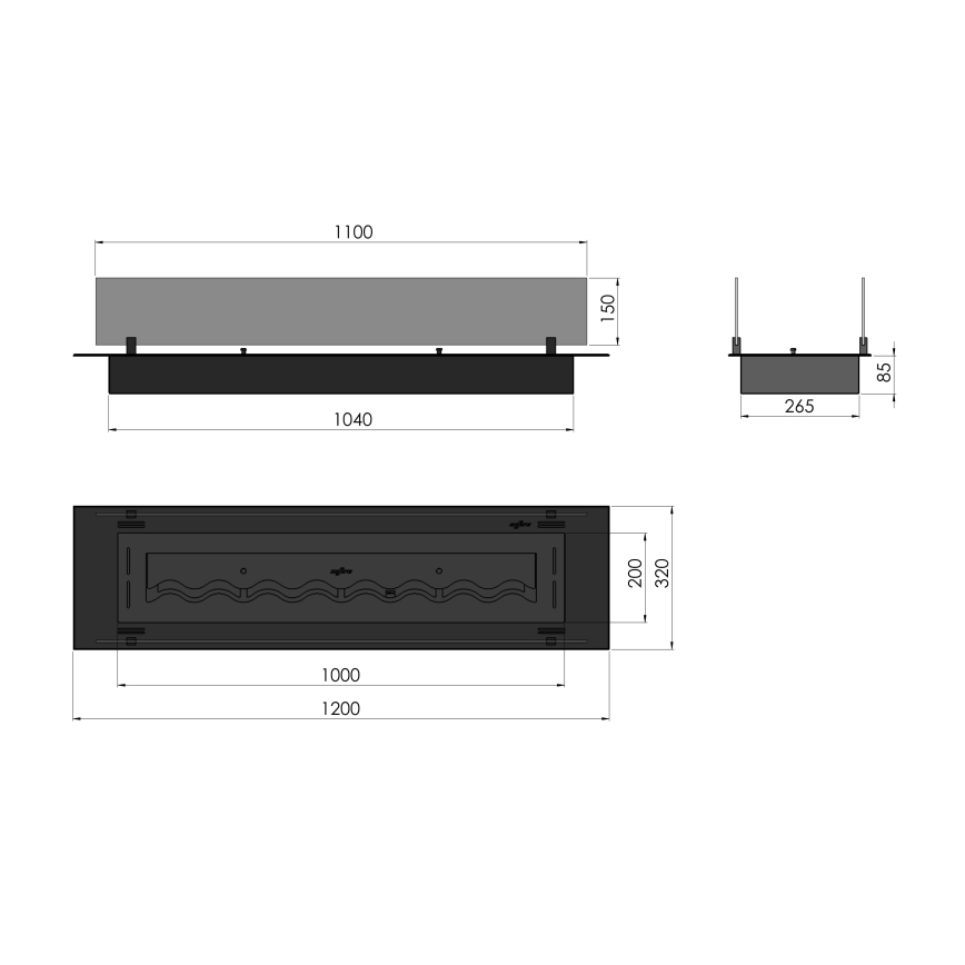 InFire - Lareira embutida BIO 8,5x120 cm 6kW preto