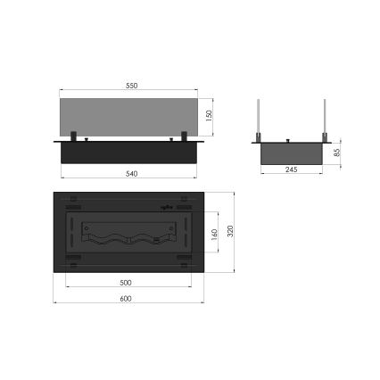 InFire - Lareira embutida BIO 8,5x60 cm 3,5kW preto