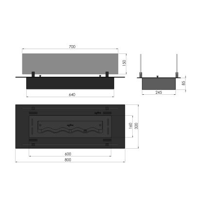 InFire - Lareira embutida BIO 8,5x80 cm 3,5kW preto