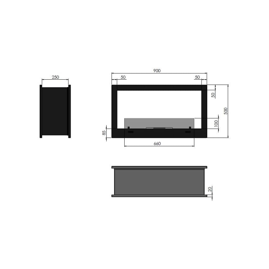 InFire - Lareira integrada BIO 90x50 cm 3kW bifacial