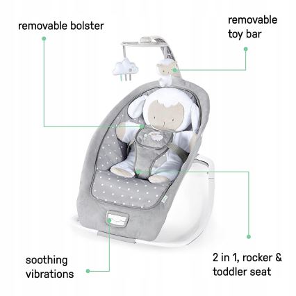 Ingenuity - Espreguiçadeira para bebé com melodia CUDDLE LAMB 3xLR14