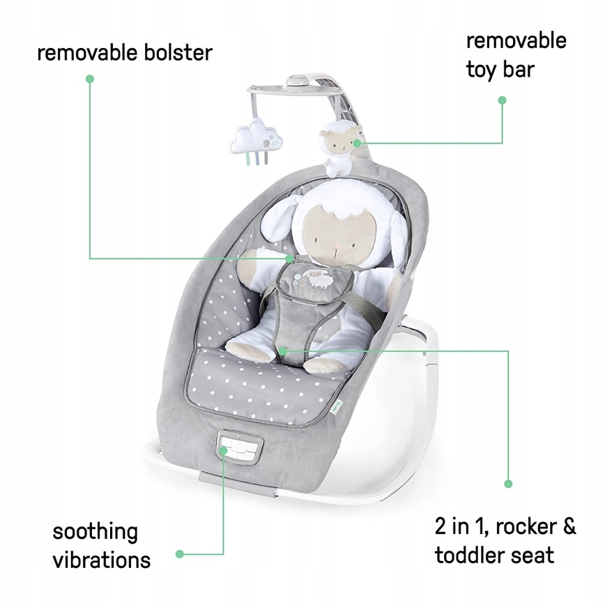 Ingenuity - Espreguiçadeira para bebé com melodia CUDDLE LAMB 3xLR14