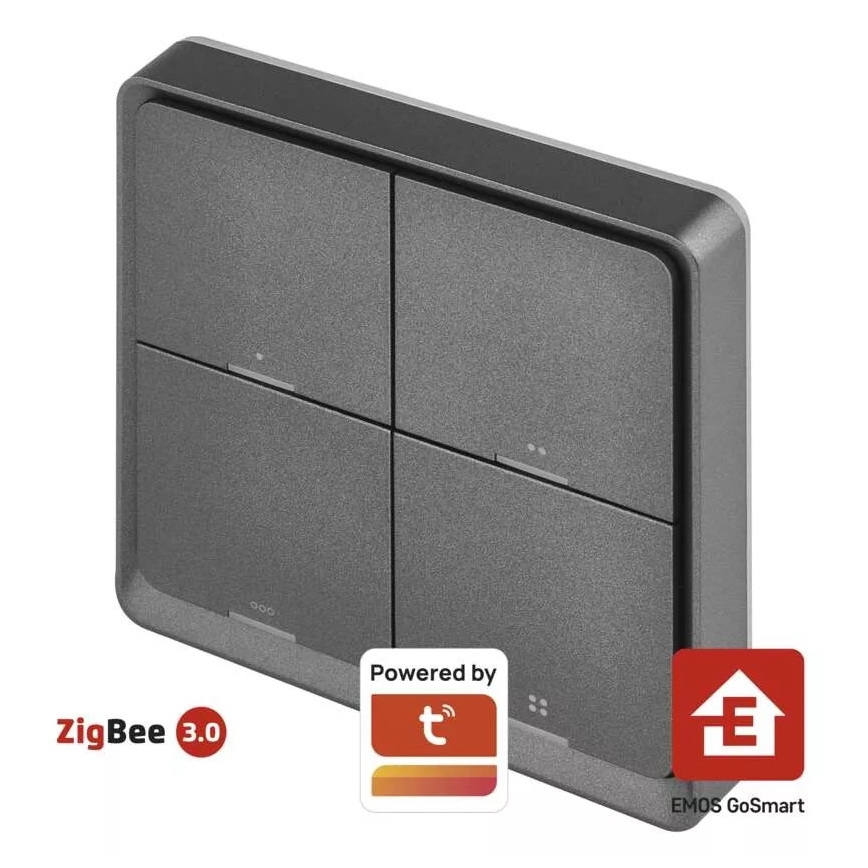 Interruptor 4 botões GoSmart 1xCR2430 Tuya preto