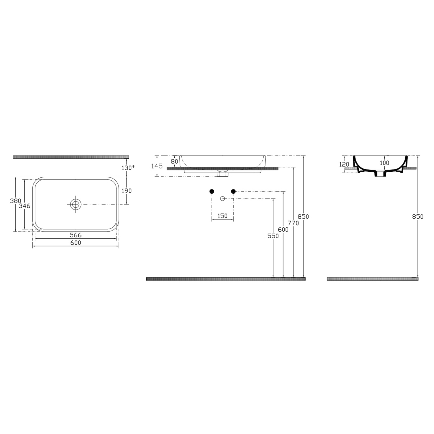 Isvea - Lavatório para bancada AQUA 60x38 cm cerâmica/branco