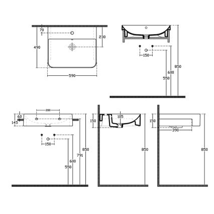 Isvea - Lavatório semi-encastrado SOTT AQUA 59x49 cm cerâmica/branco