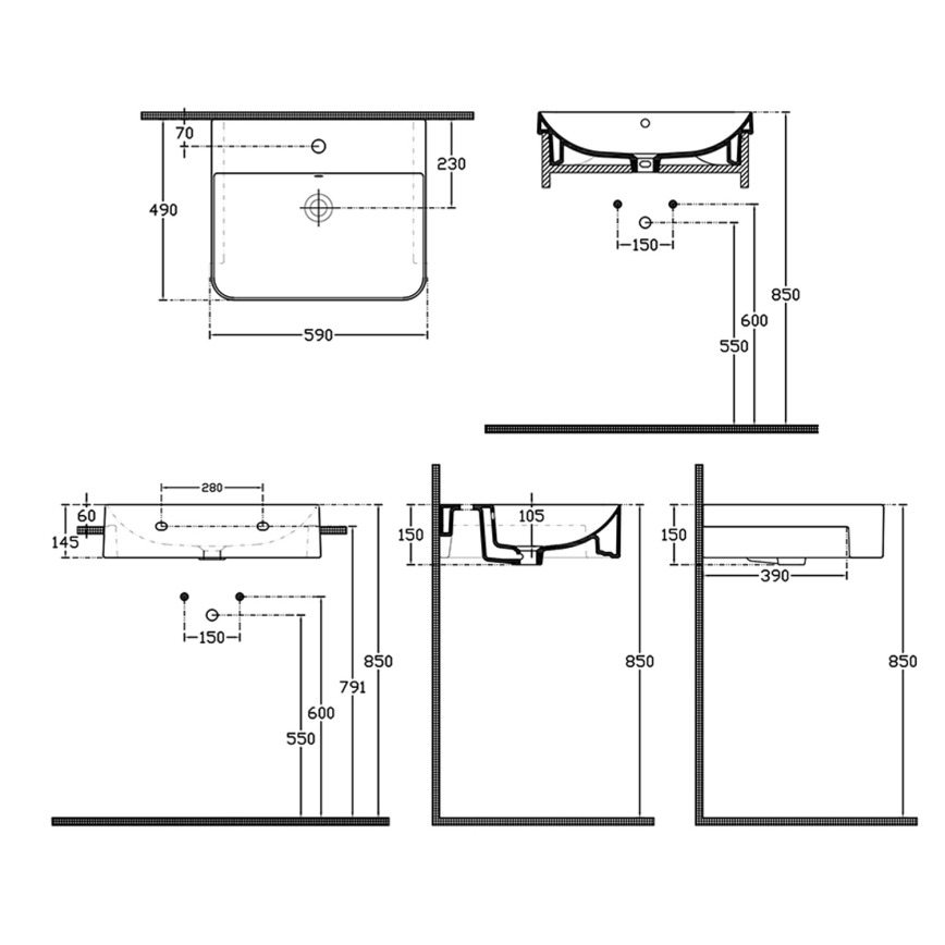 Isvea - Lavatório semi-encastrado SOTT AQUA 59x49 cm cerâmica/branco