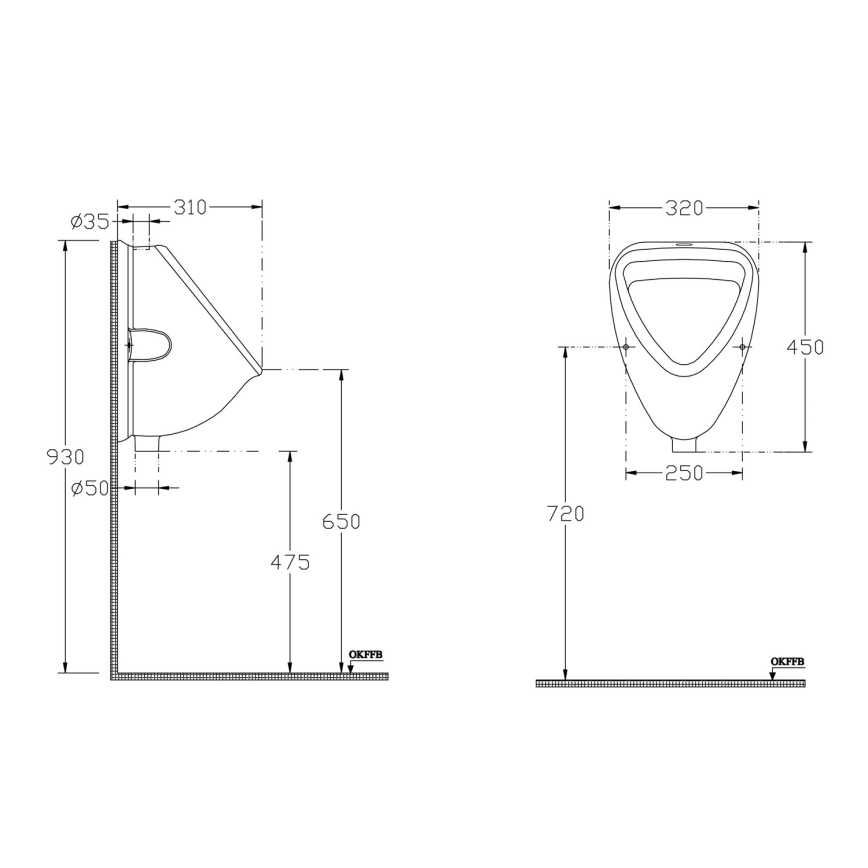 Isvea - Mictório com ligação superior, cerâmica/branco