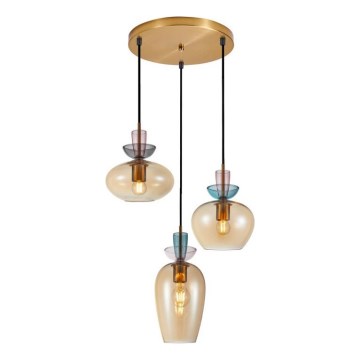 ITALUX - Lustre suspenso em cabo FANDA 3xE27/40W/230V dourado/bege fumado