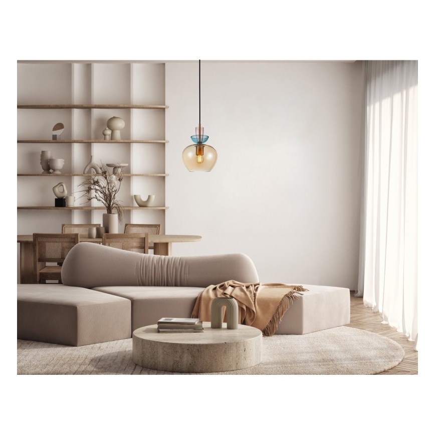 ITALUX - Lustre pendente FANDA 1xE27/40W/230V dourado/bege fumê