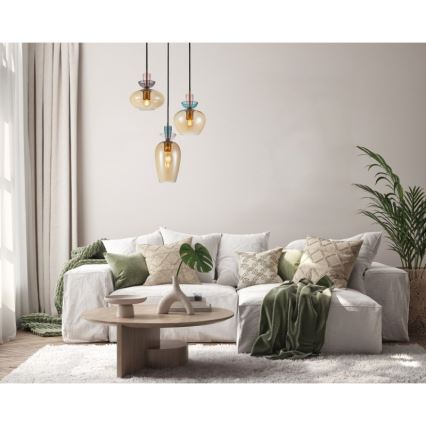 ITALUX - Lustre suspenso em cabo FANDA 3xE27/40W/230V dourado/bege fumado