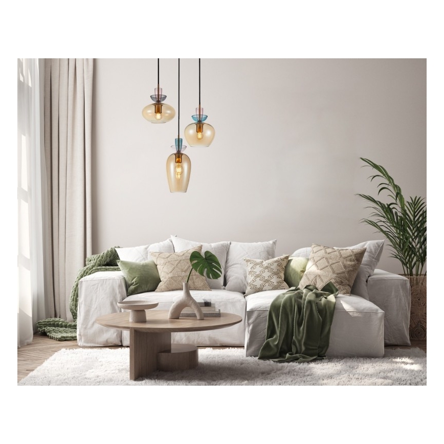 ITALUX - Lustre suspenso em cabo FANDA 3xE27/40W/230V dourado/bege fumado